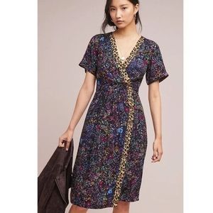 Anthro Maeve Floral and Leopard Midi Dress XS